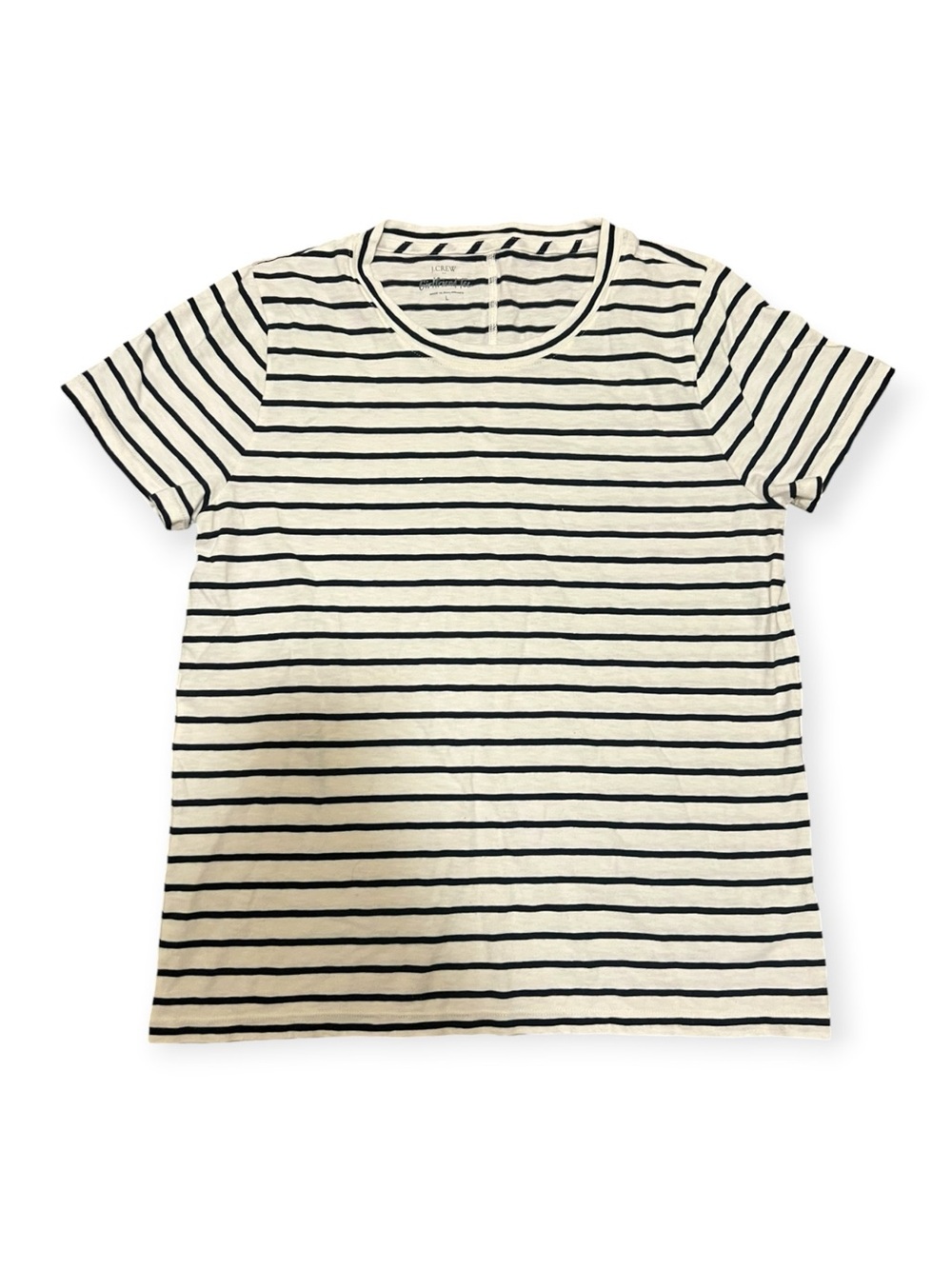 J.CREW Girlfriend 100% Cotton Tee Striped White Black Large